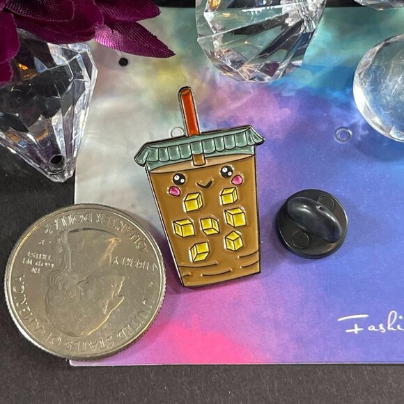 Coffee Iced Lapel Pin Smiling Cup Brooch Straw Enamel Badge Accessories Jewelry - Picture 2 of 5